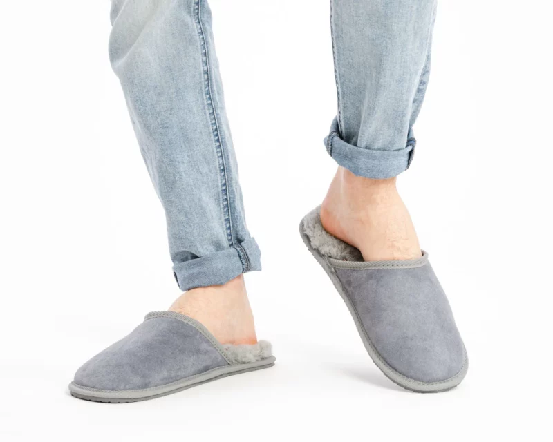 Men’s Leather Slippers – Gray