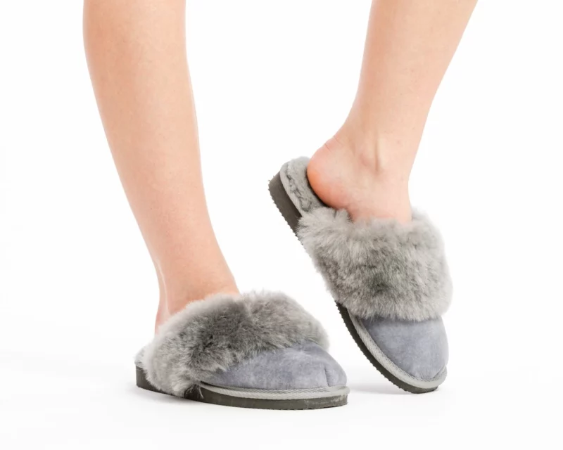 Women’s Leather Slippers – Gray