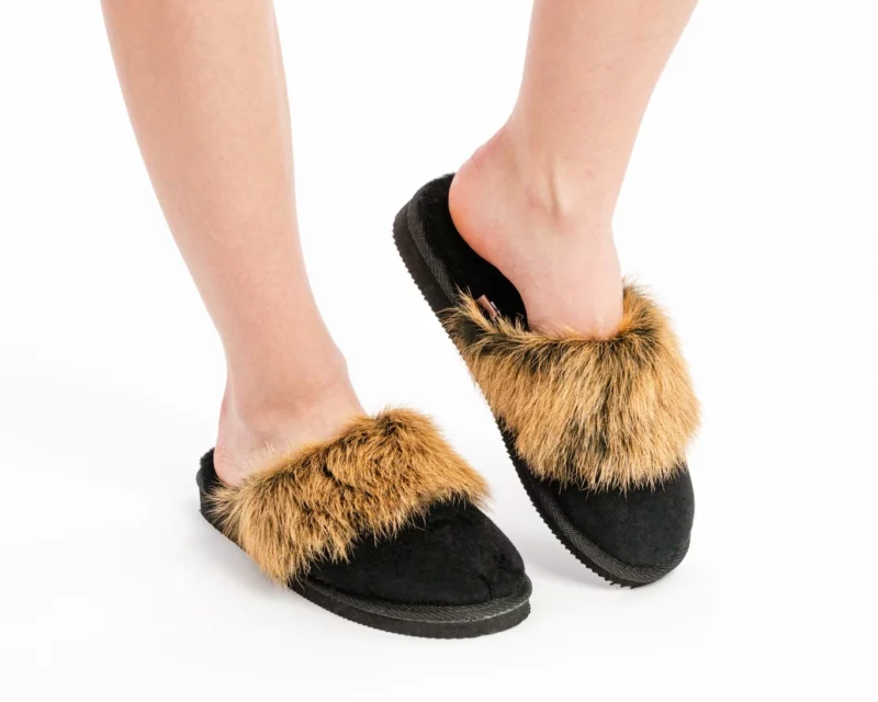 Women’s Leather Slippers – Insulated Dark
