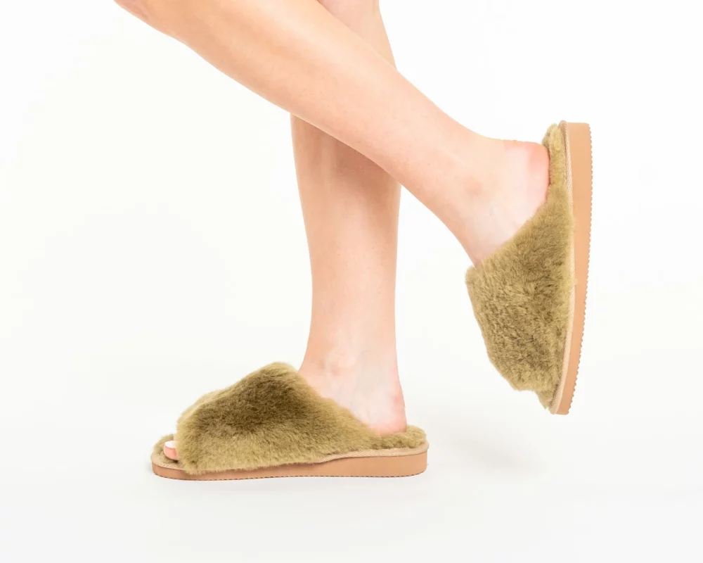 Warm Ladies Slippers – Olive 2