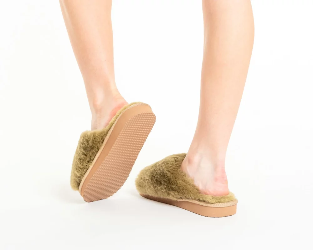 Warm Ladies Slippers – Olive 3