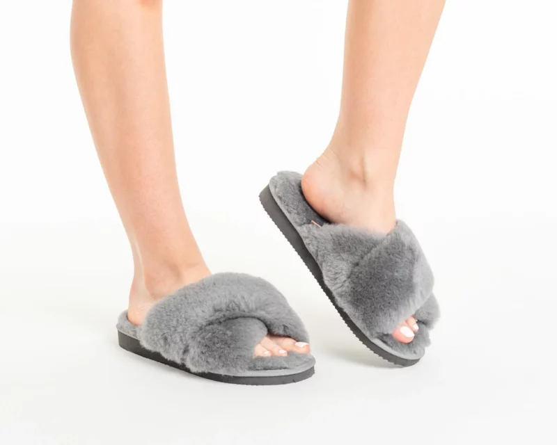 Woman’s Leather Slippers – Gray