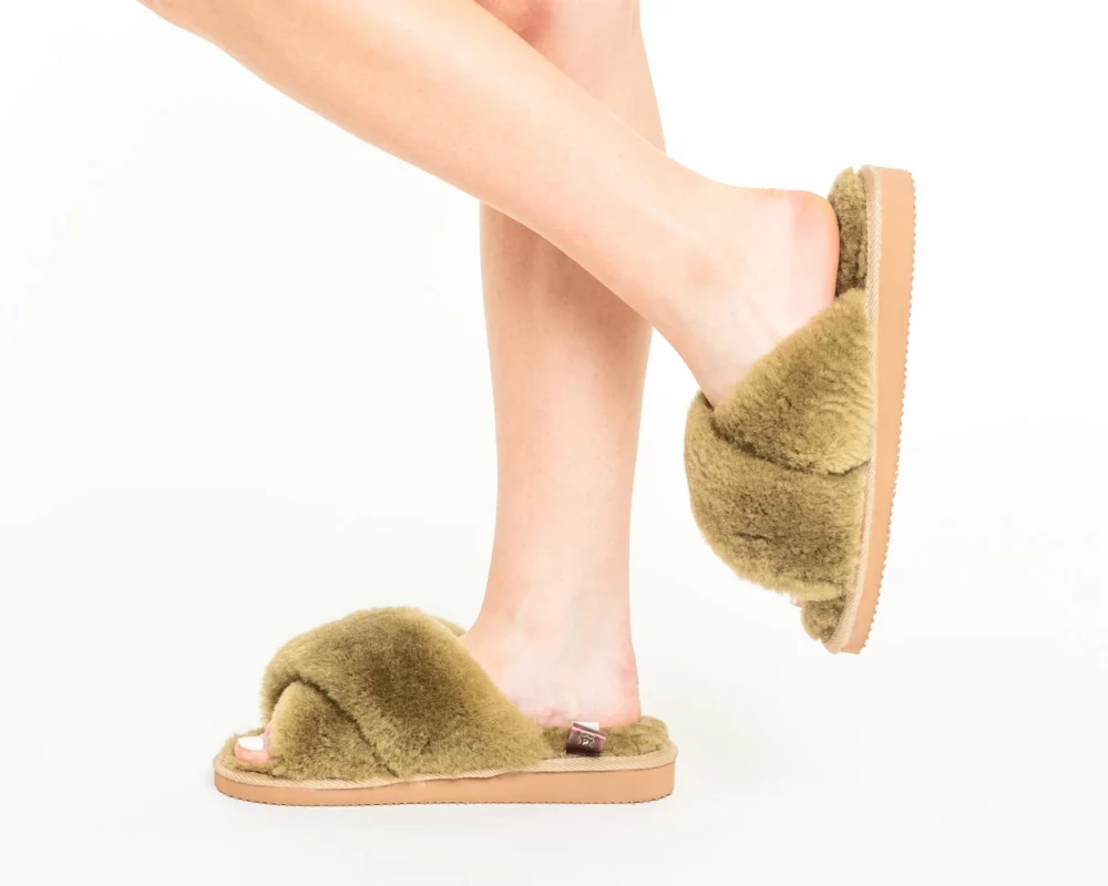 Women’s Leather Slippers – Olive 2