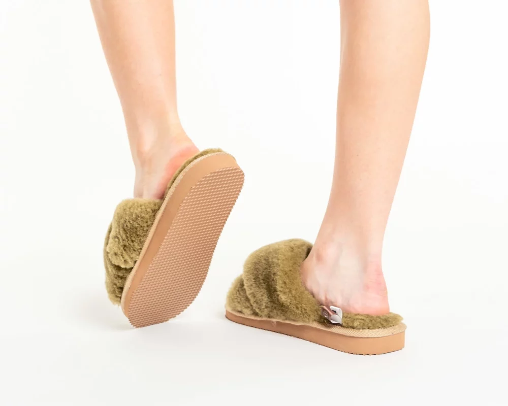 Women’s Leather Slippers – Olive 3