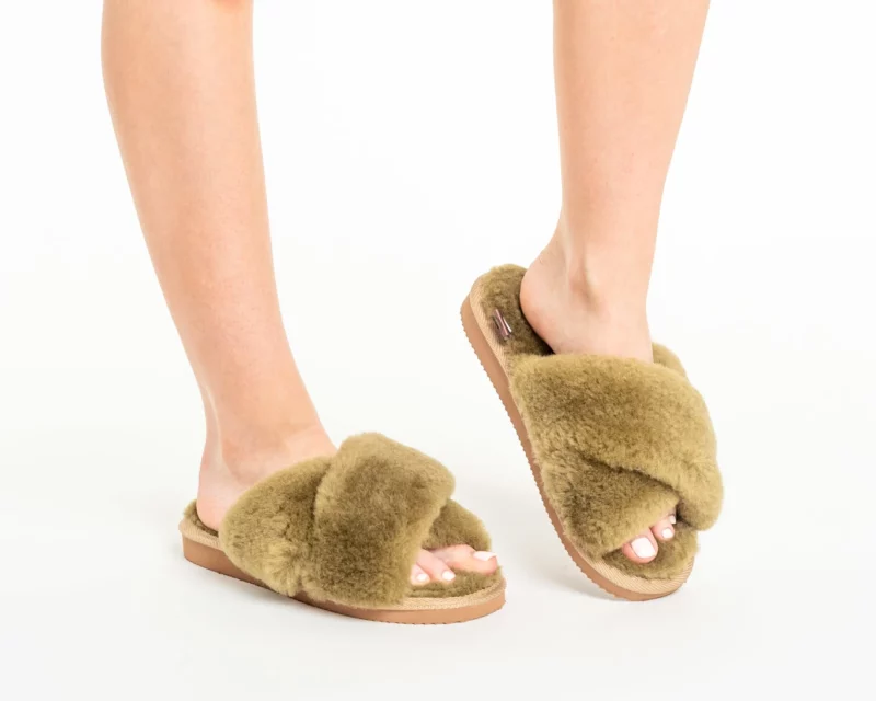 Women’s Leather Slippers – Olive