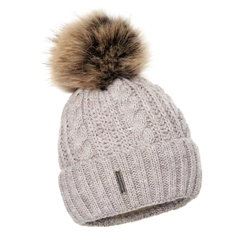Beige Wool hat with Pom Pom