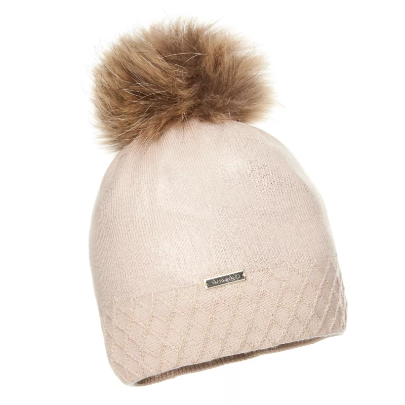 Beige Wool hat with Pom Pom Ⅲ