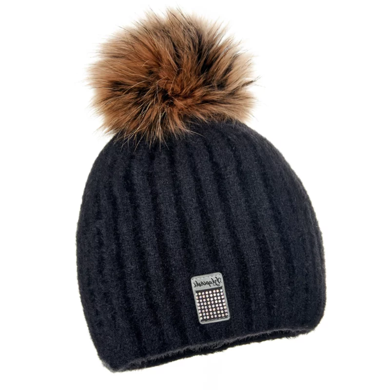 Black Wool Beanie with Pom Pom