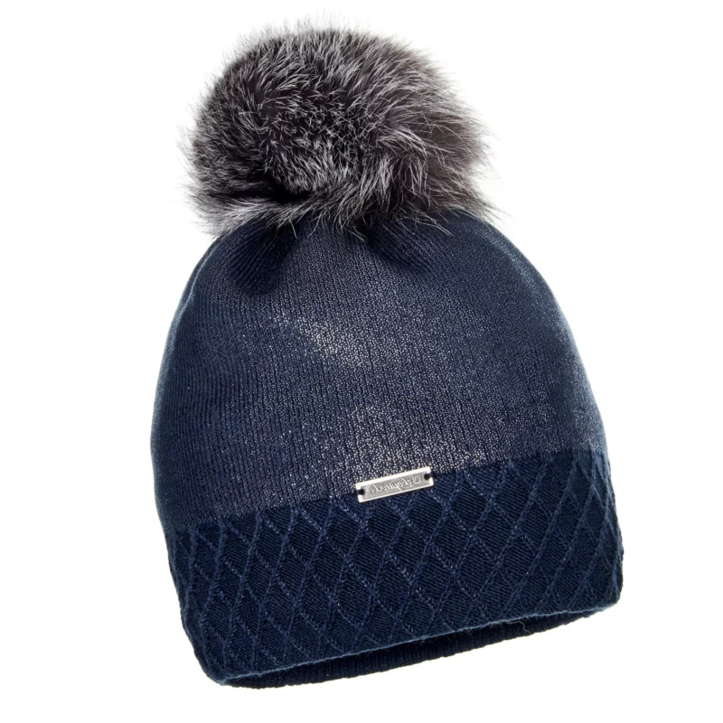 Blue Wool Beanie with Pom Pom