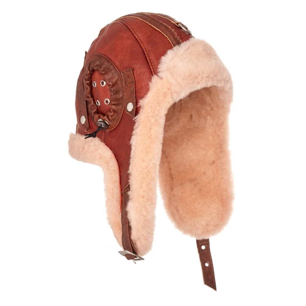 Brown leather aviator bomber hat