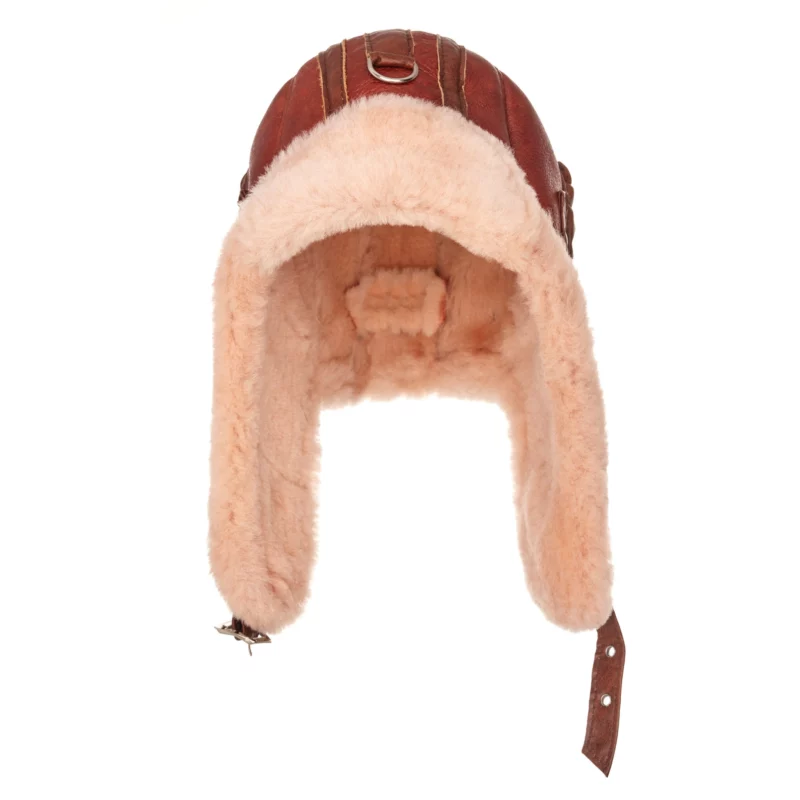 Brown leather aviator bomber hat 2