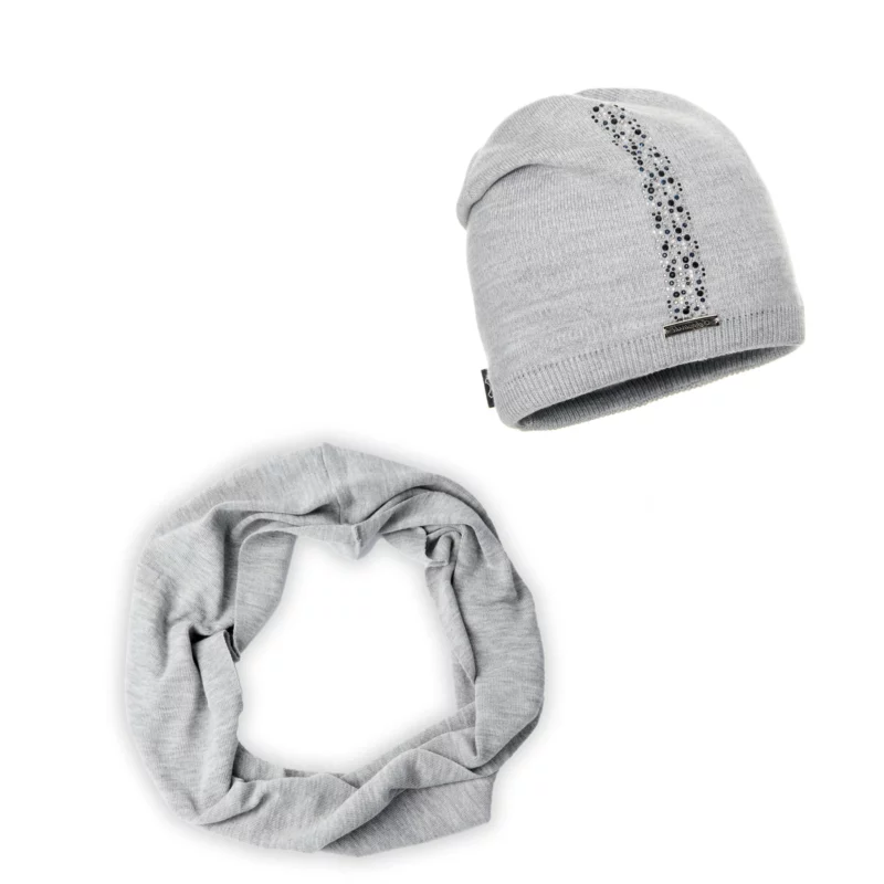 gray Wool Beanie and snood set
