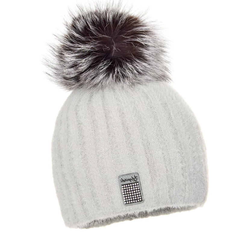 gray Wool Beanie with Pom Pom