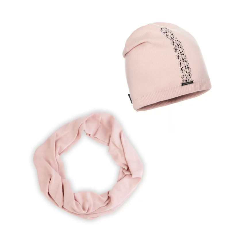 pink Wool Beanie and snood set