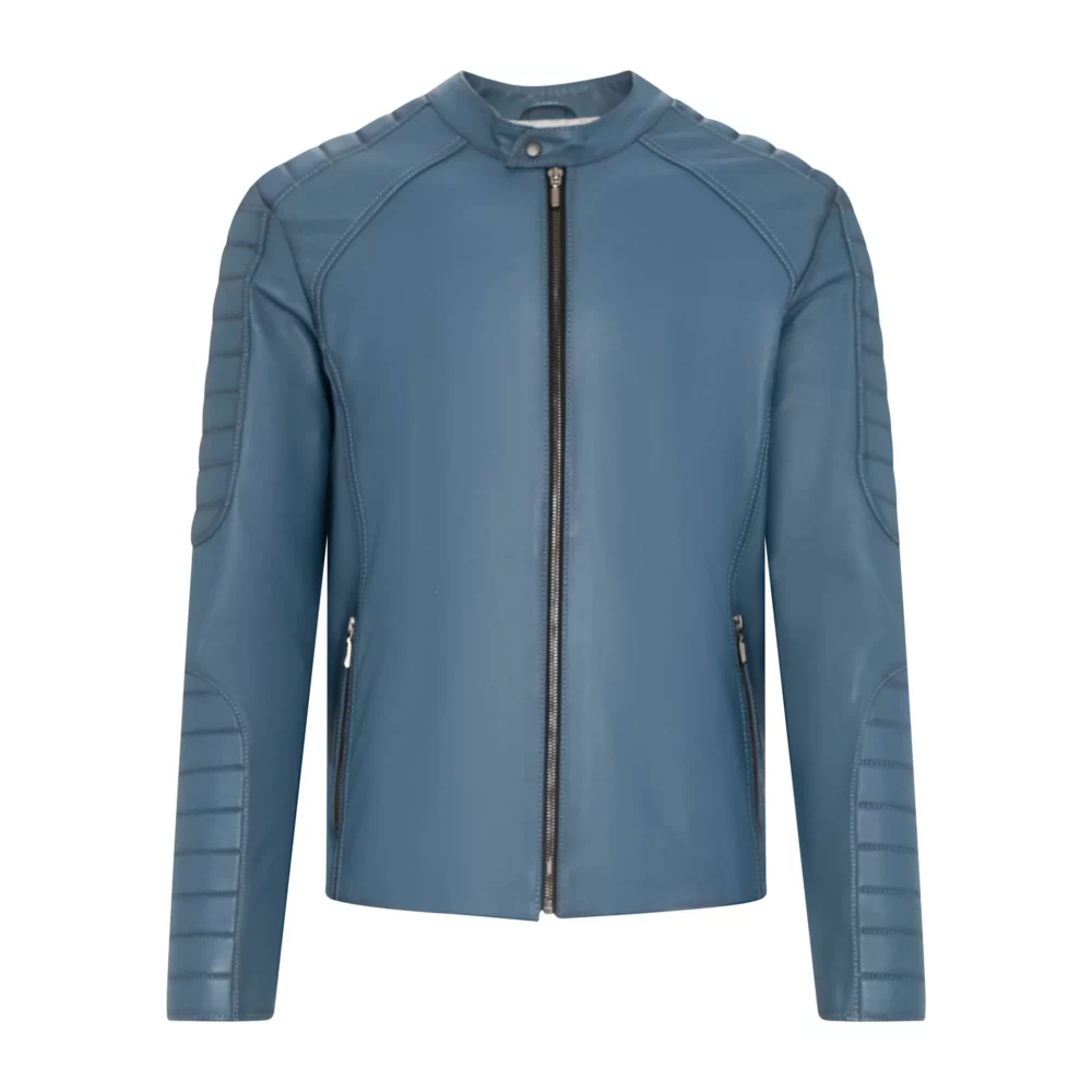 Blue men's leather jacket