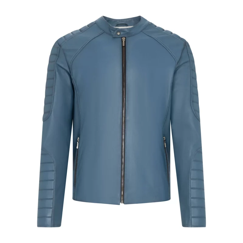 Blue men's leather jacket
