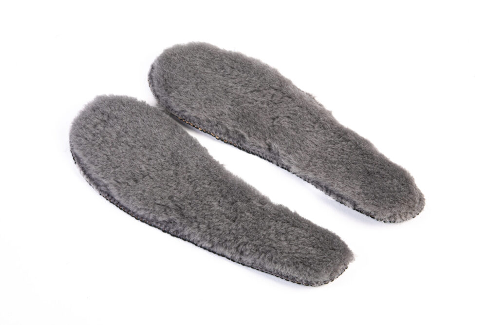 Gray sheepskin shoe inserts