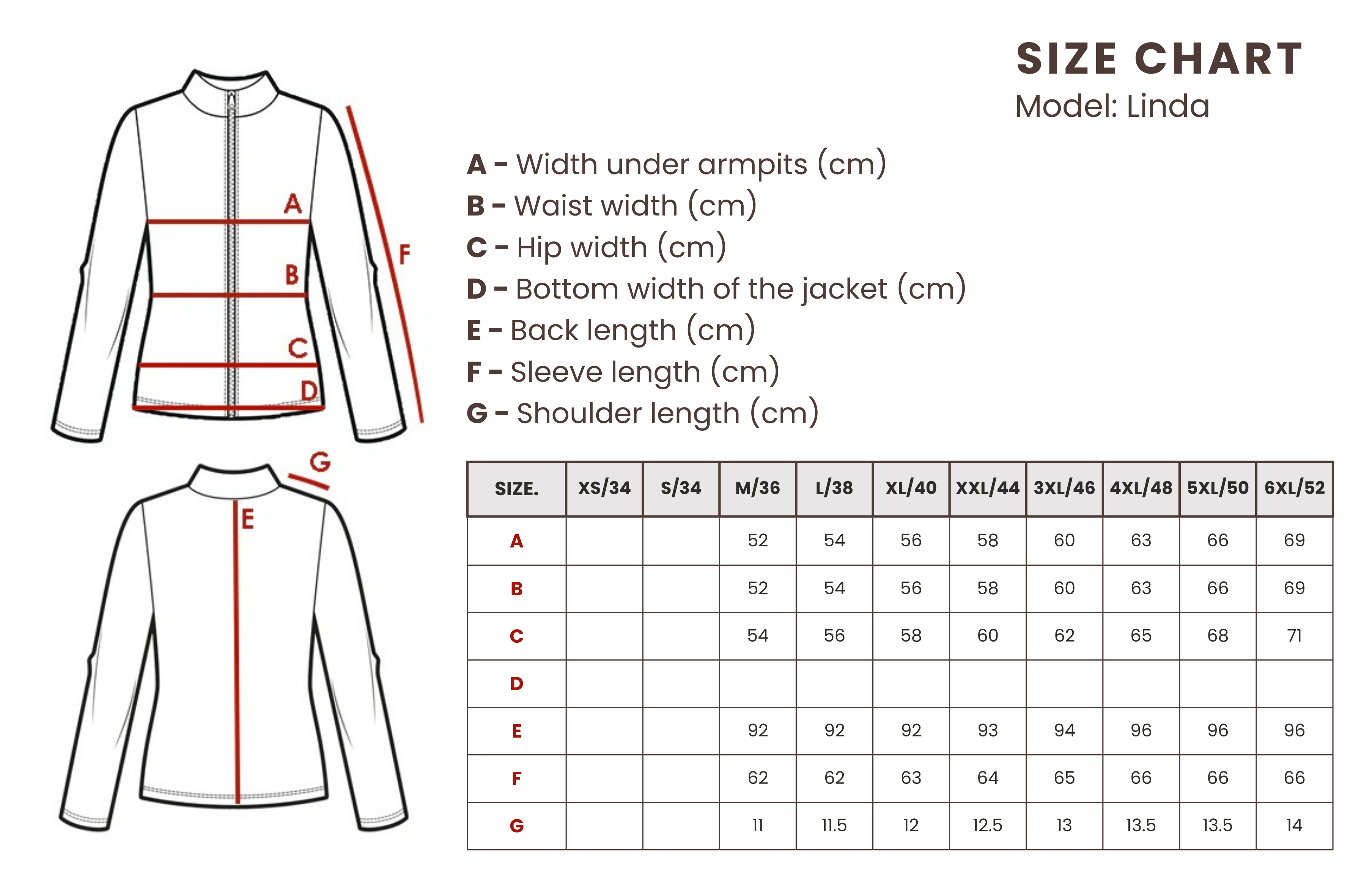Nordskin.eu leather jacket size chart - universal 