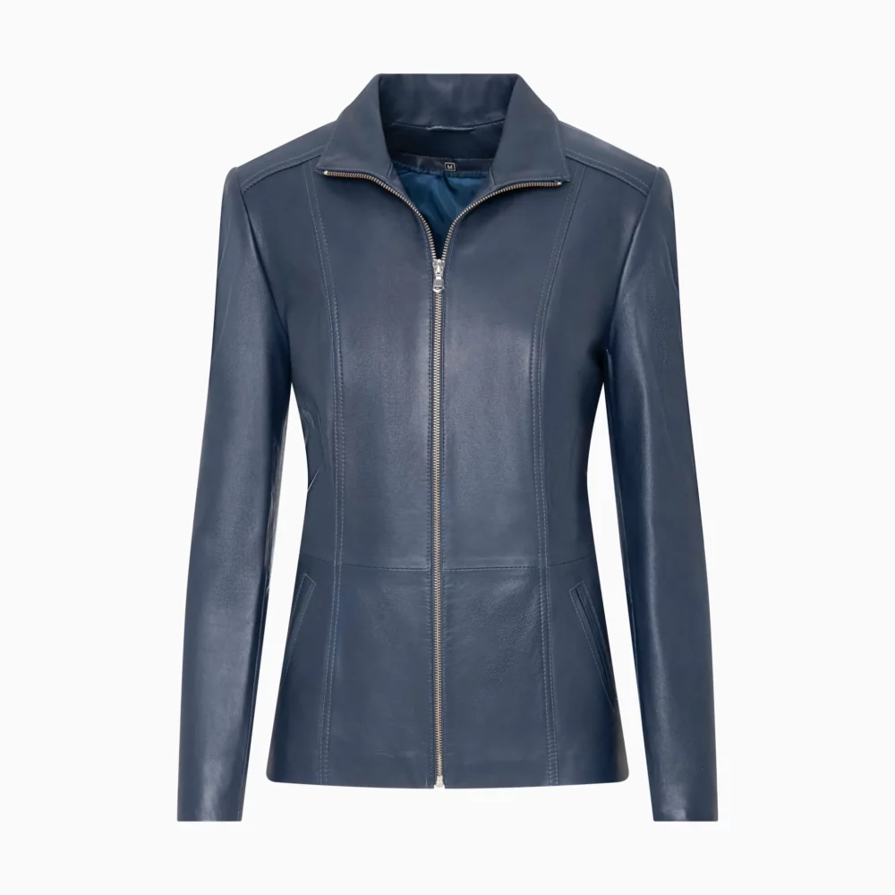 Navy Blue women's Leather Jacket - Zuza