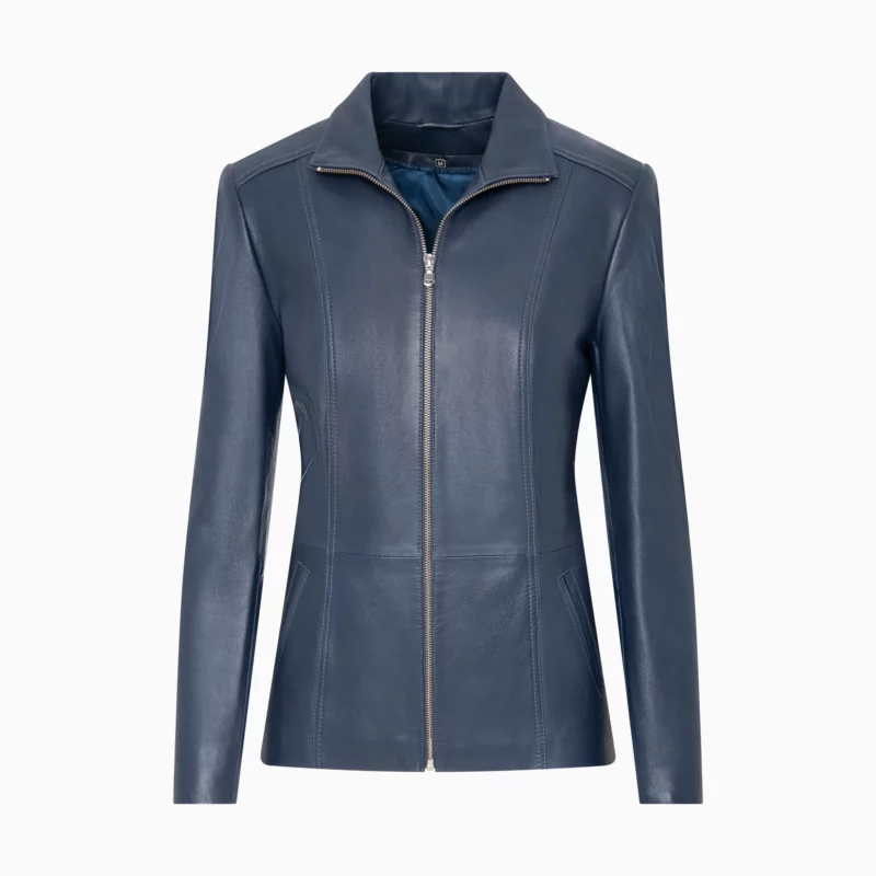 Navy Blue women's Leather Jacket - Zuza