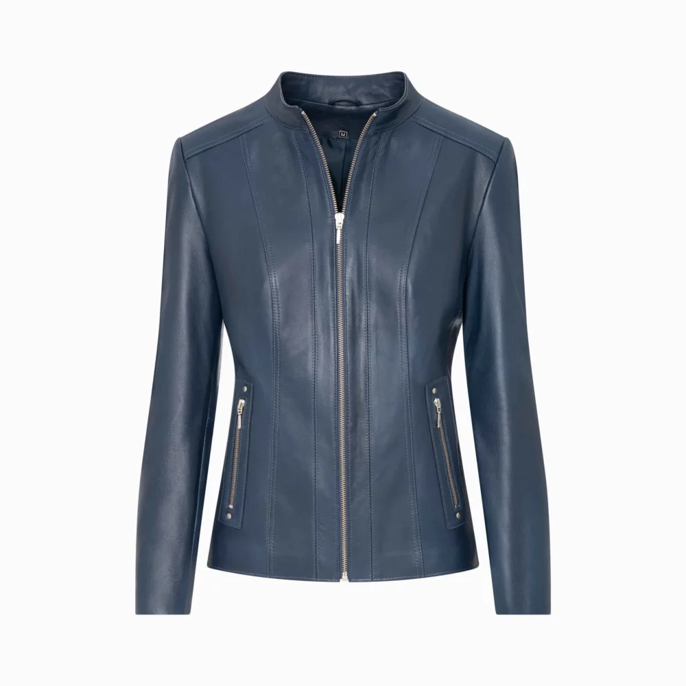 Navy blue women's leather jacket - Dora