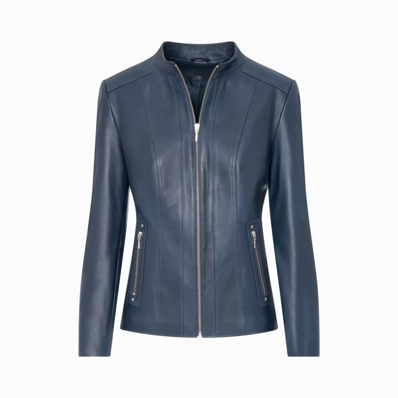 Navy blue women's leather jacket - Dora