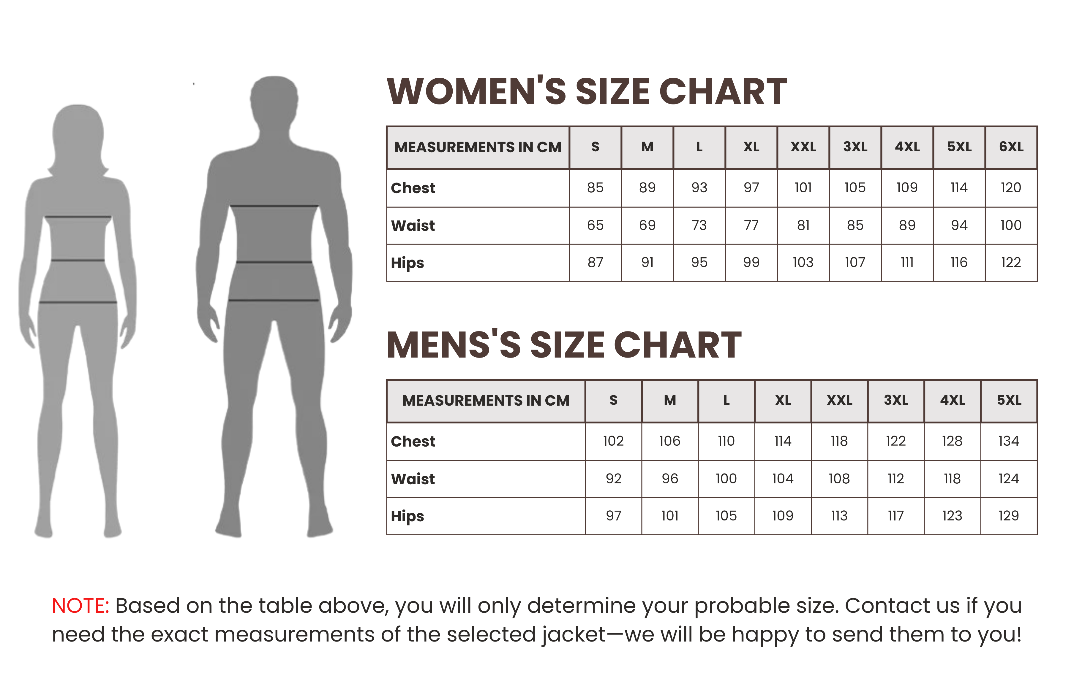 Nordskin.eu leather jacket size chart - universal 