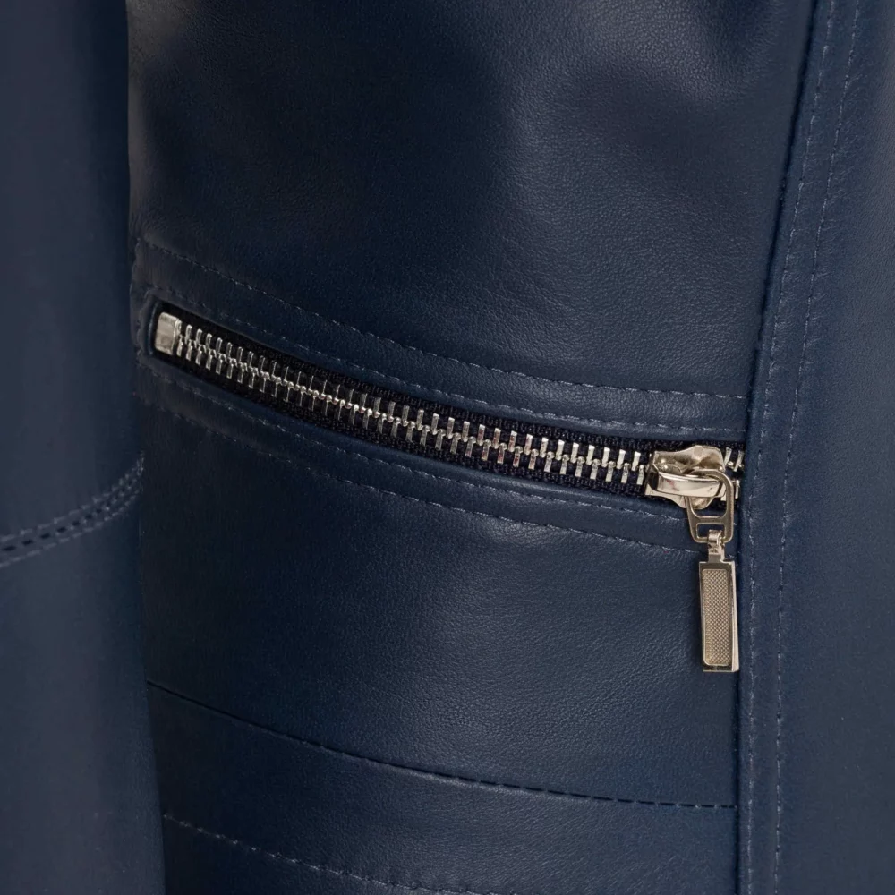 Women's navy blue leather jacket - Chanel 2