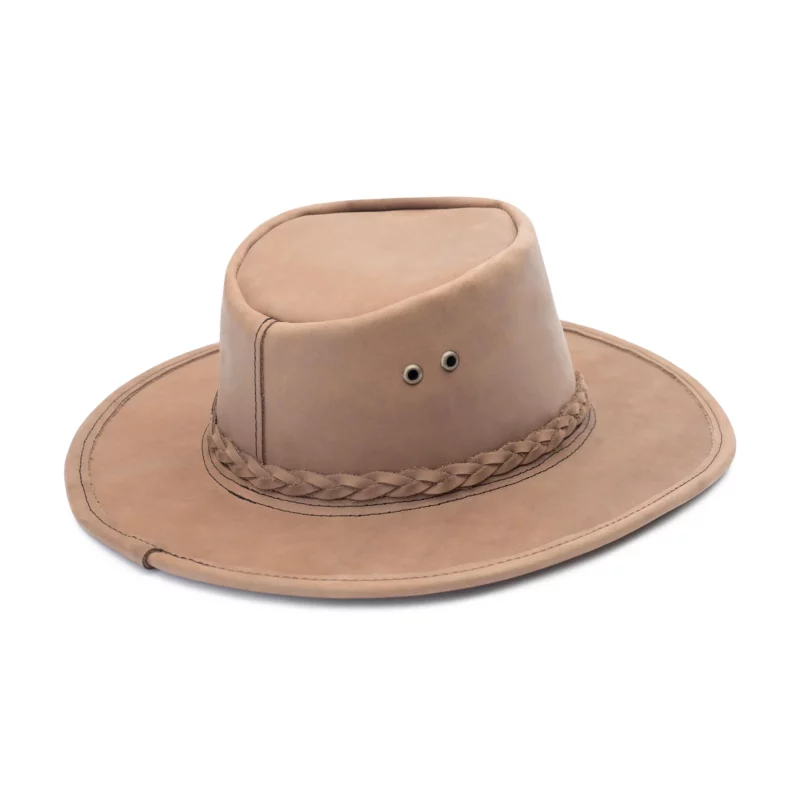 beige leather fedora