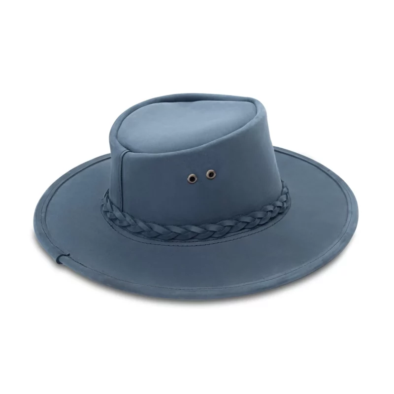 blue leather fedora