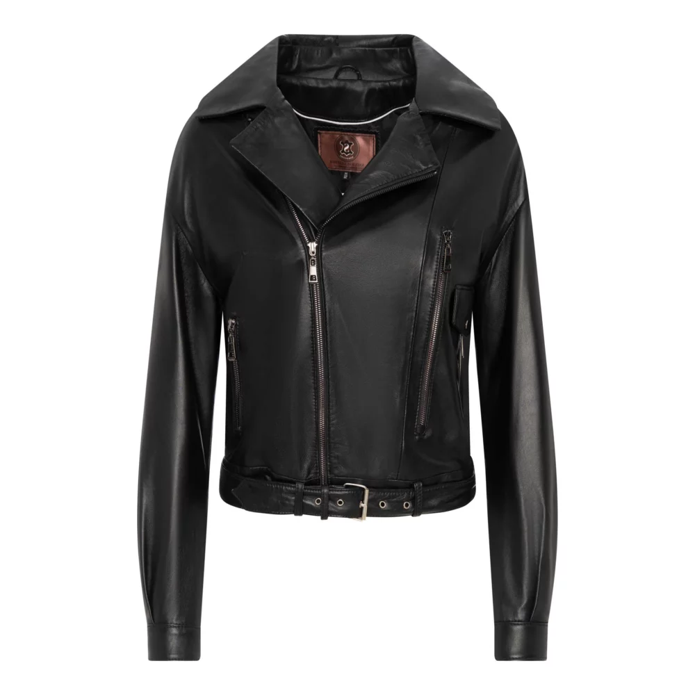 ladies black leather biker jacket - Victoria 2