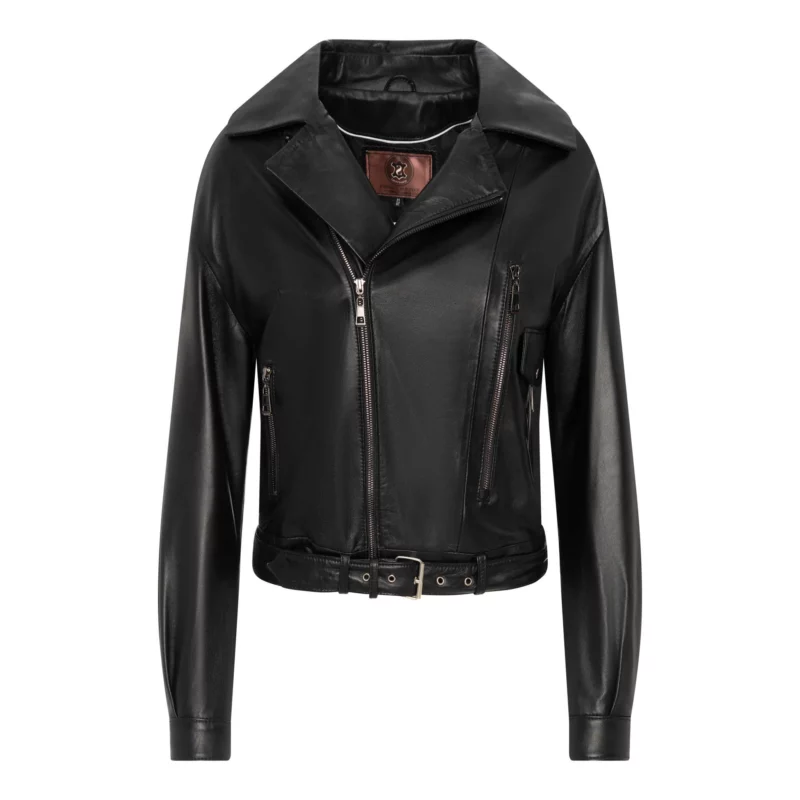ladies black leather biker jacket - Victoria 2