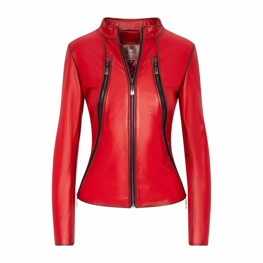 ladies red leather jacket - patti