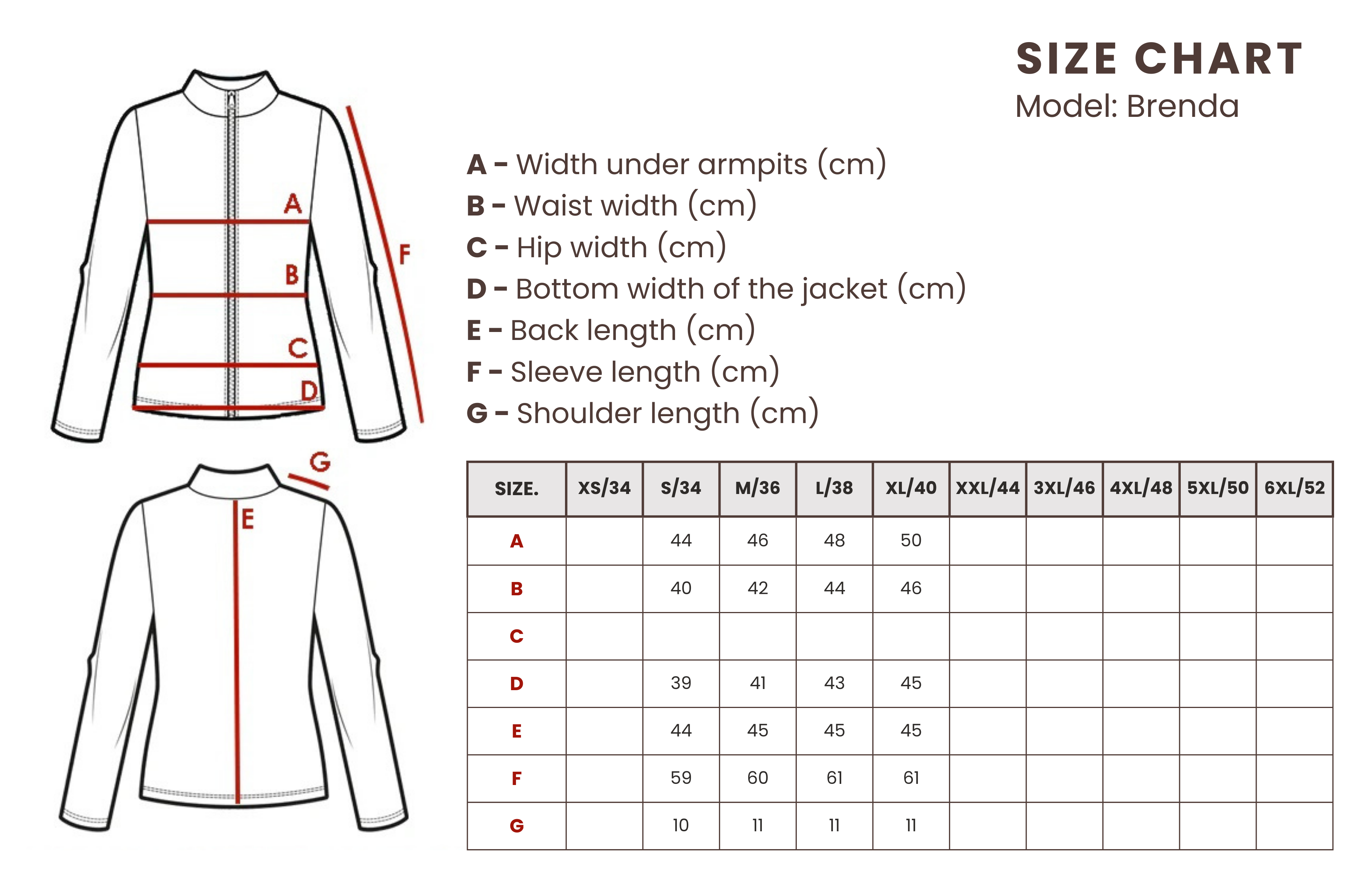 Nordskin.eu leather jacket size chart - universal 