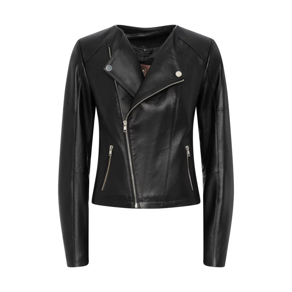 women's black leather biker jacket - Blanca