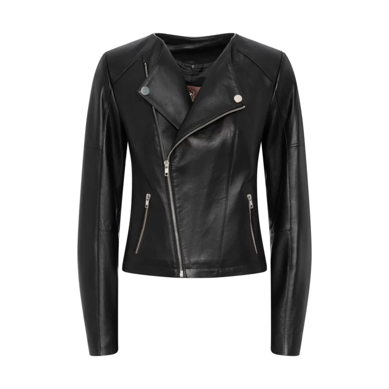 women's black leather biker jacket - Blanca