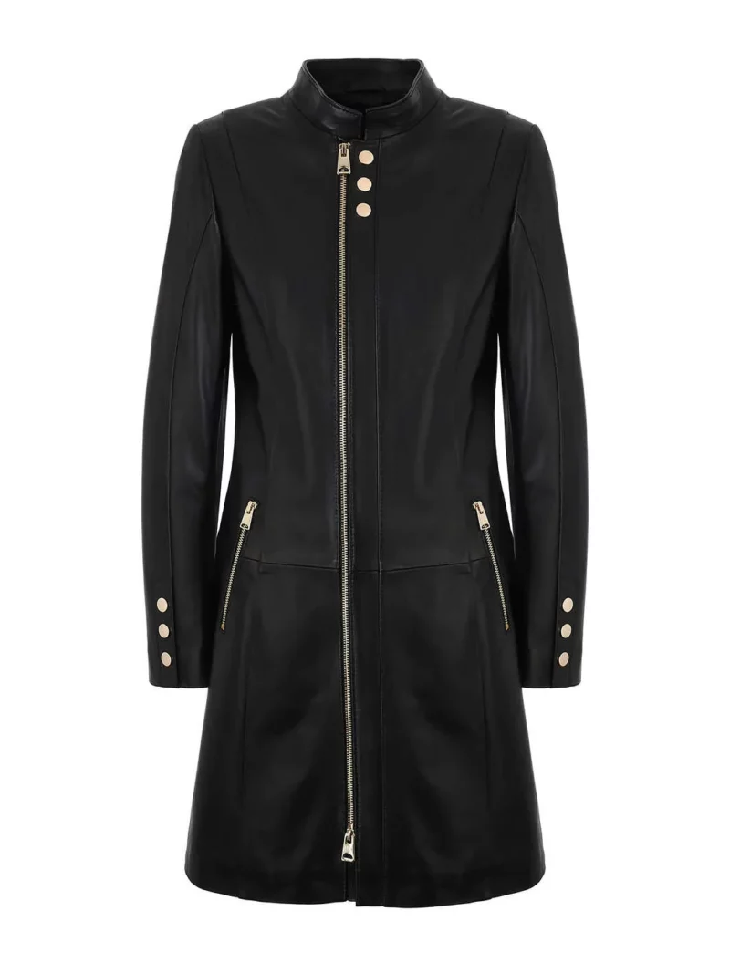 women's black leather coat - Anabel