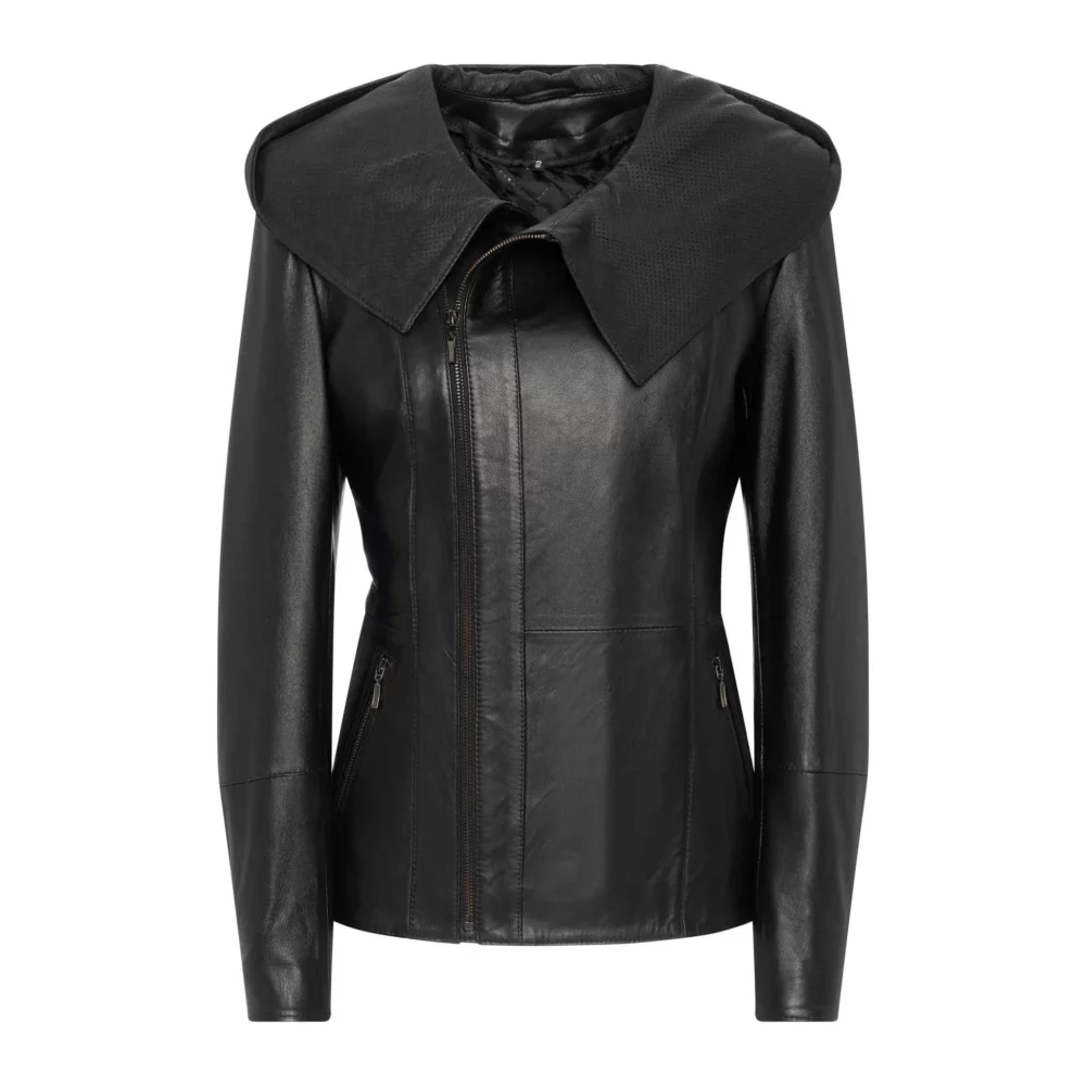 women's black leather jacket with hood - Maja