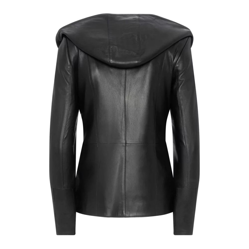 women's black leather jacket with hood - Maja 2