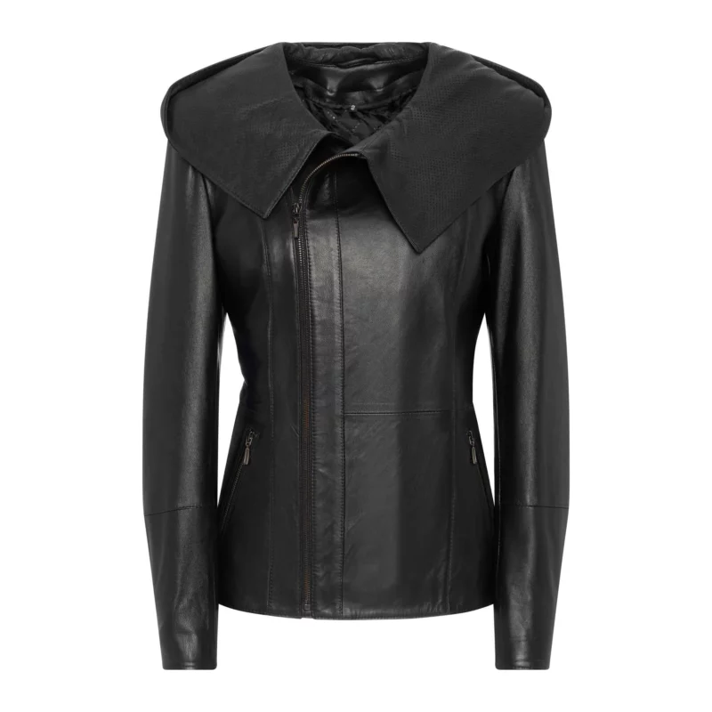 women's black leather jacket with hood - Maja
