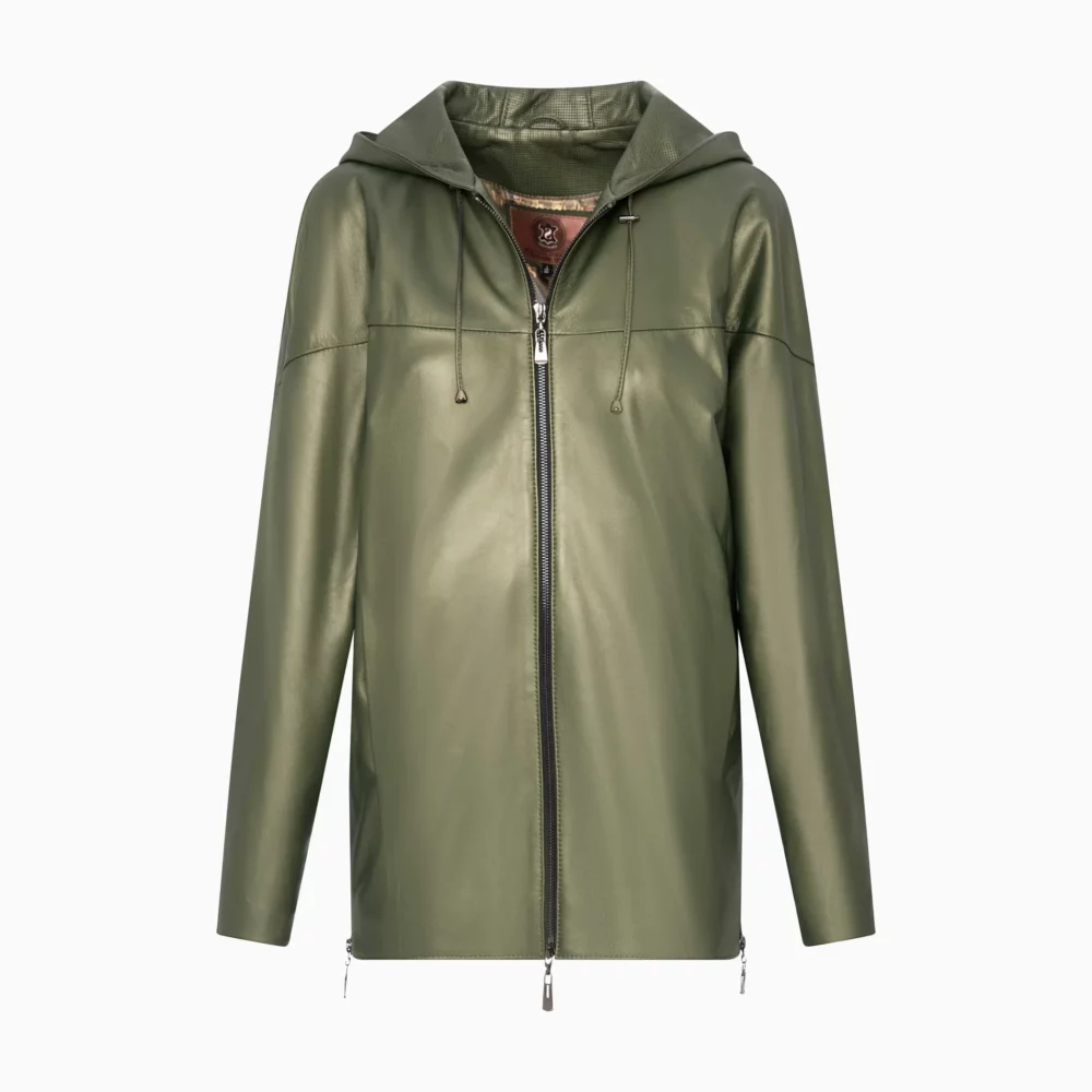 women's green leather coat - Linda