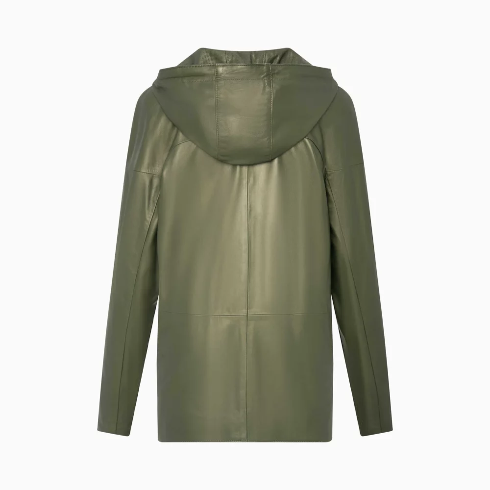 women's green leather coat - Linda 2