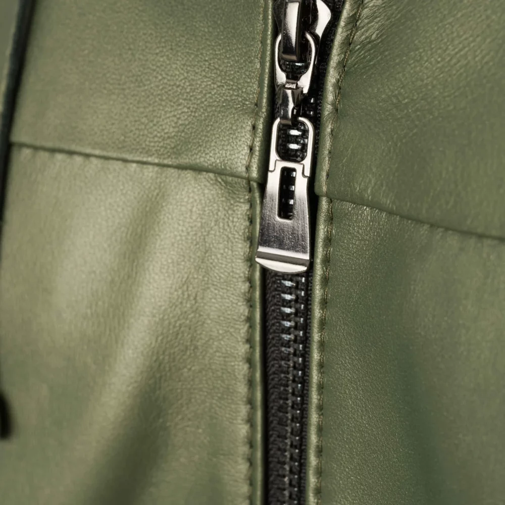 women's green leather coat - Linda 3