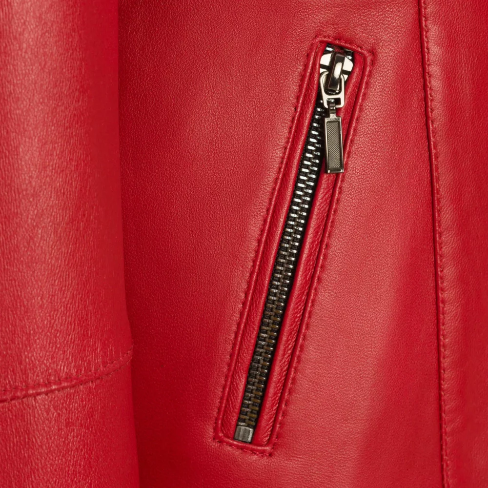 women's red leather jacket with lining - Maja 3